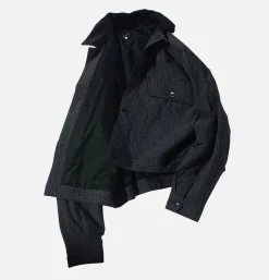 Cropped Work Jacket Check Noir