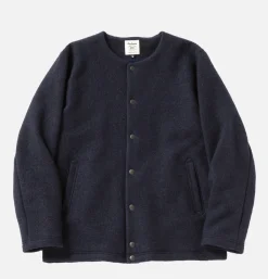 Wool Collarless Jacket Navy